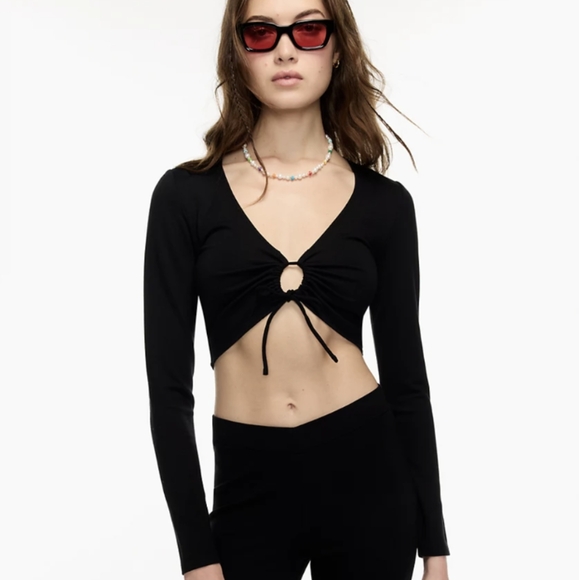 Aritzia Sun-deh Crop Top - Sunday Best Far Out V-neck Top with Cutout - Picture 1 of 11